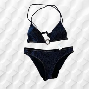 UNIVERSITY black with gray princess tan bikini Sz 32